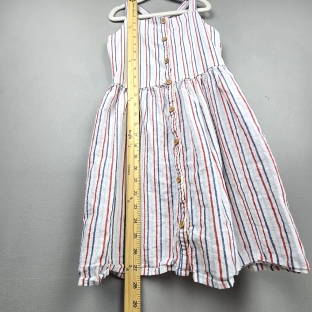 OSHKOAH B'GOSH Stripped Linen Summer Midi Dress Red White & Blue Girls‎ Size 8A